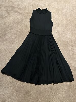 Nanette Lepore Women Size 4 Sleeveless Black Pleated Midi Dress High Neck |  eBay