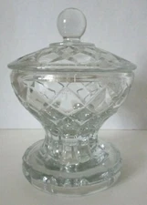 2-piece  Clear Crystal Cut Glass   'Sugar Bowl'   with Lid and built-in Pedestal