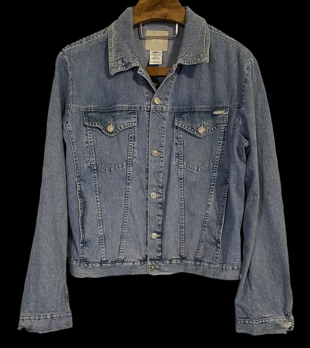 Versace Jeans Couture Vtg Womens Blue Denim Jean Jacket Silver Button Front  XXXL