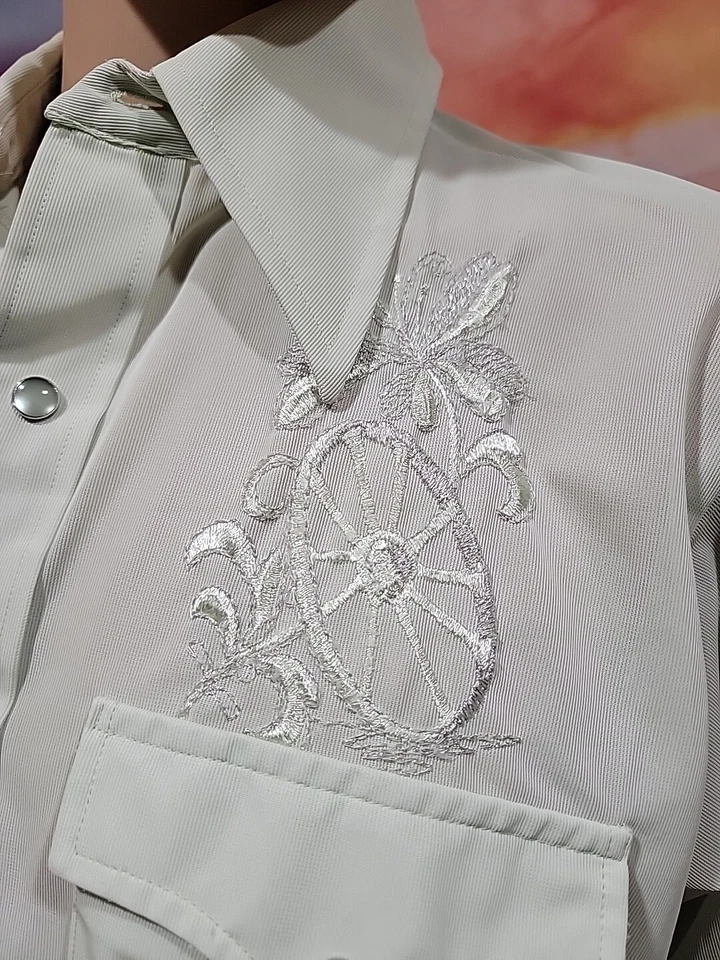 H BAR C 16-33 Ranchwear CA Long Tail Mint Snap Button Embroidered Men's Shirt #C - Image 4 of 4