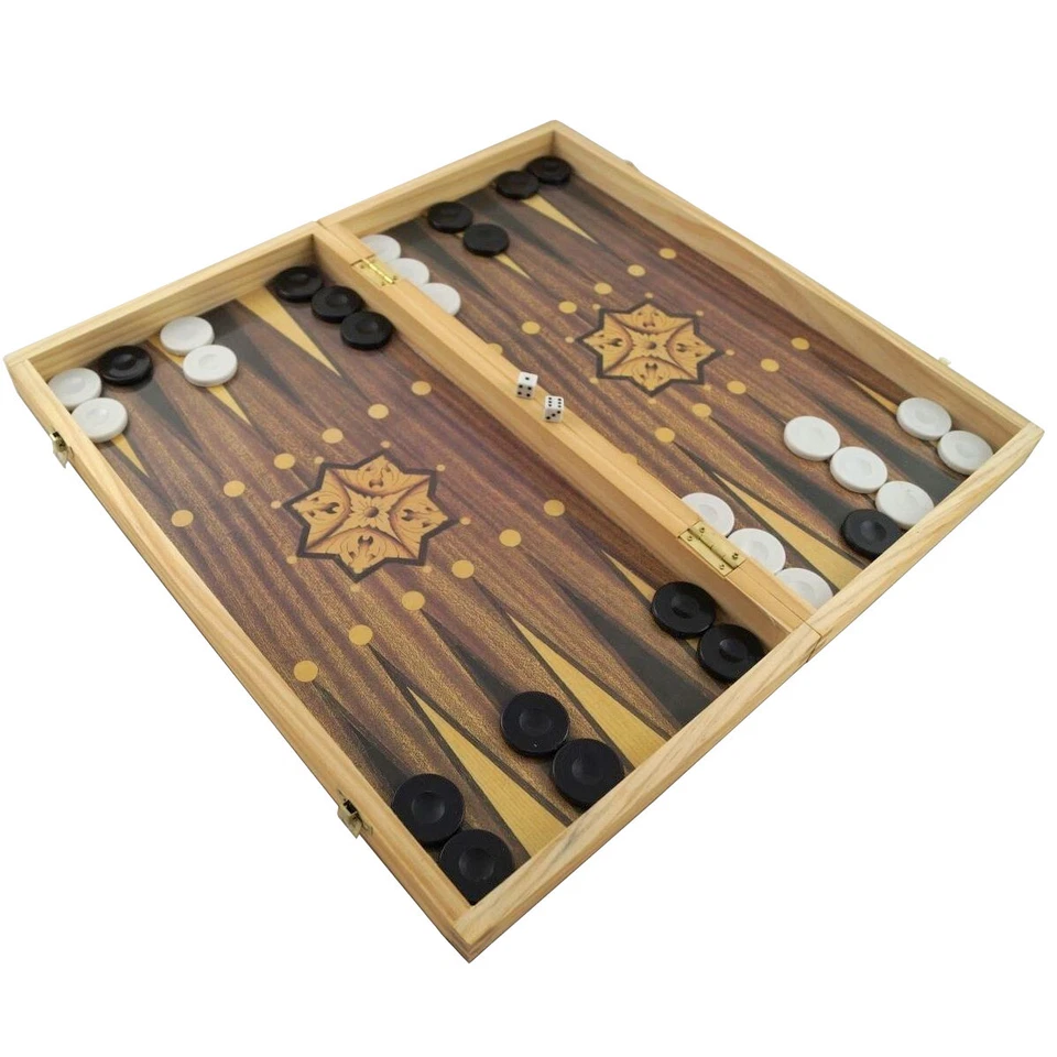 XXL Backgammon Schachspiel Holz Spielbrett 50 x 47 cm klappbar Dame Schach P-163 - Bild 2 von 4