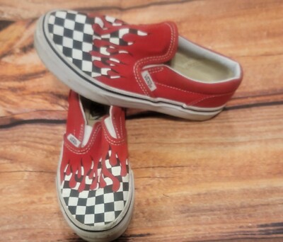 Size Red Vans Vans Kids Checkered Flame Shoes Slip On Size