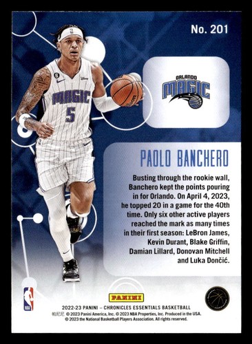 2022-23 Panini Chronicles #201 Paolo Banchero RC Orlando Magic - Picture 2 of 2