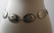 Vintage Metal Belt Oval Flower Medallions For Waist Or Hips About 28" B40