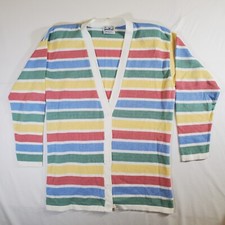 Sweetree Sweet Tree Pastel Green Red Blue Striped VTG Medium Cardigan Sweater