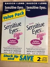 2 Pack Bausch & Lomb Sensitive Eyes Plus Saline Contact Solution 12 fl oz Each !