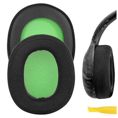 Geekria Mesh Fabric Ear Pads for PDP Gaming LVL50 Headphones (Black/Green)