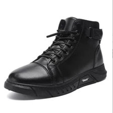 Mens Faux Leather Round Toe Ankle Boots Round Toe High Top Lace Up Casual Shoes
