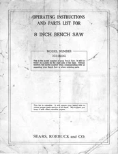 Craftsman 103.02041 8" Bench Saw Operating Instructions and Parts List