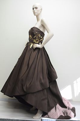 $11890 New Oscar de la Renta RUNWAY Gold brown Embroidered Silk Faille Ball  Gown | eBay