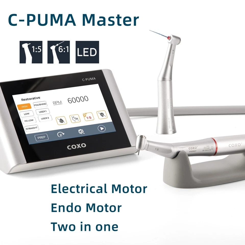 Motores elétricos odontológicos COXO C-PUMA Master 1:5 e 6:1 LED contra ângulo peça de mão - Imagem 2 de 4
