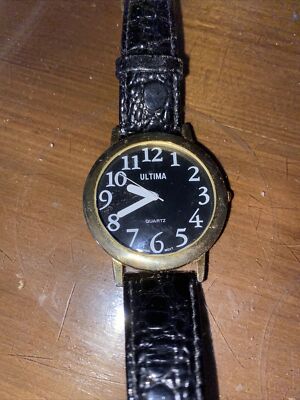 Ultima Low Vision Watch - black. Dial - Leather Band vintage