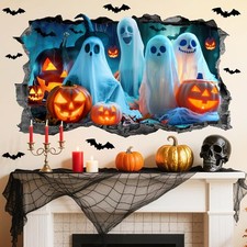 Halloween Wall Decoration Stickers Scary 3D Broken Wall Pumpkin Ghost Decal