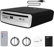USB CD Player for Car, External Car Cd Players with AUX  FM Transmitter, Portab