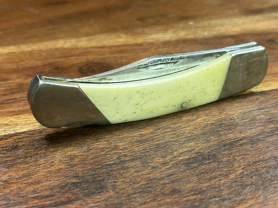 Navaja de bolsillo Bear & Son Damasco acero mango de hueso liso bloqueo con clip Foto 3 de 4