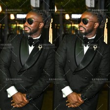 Black Men's Suit Shawl Lapel Party Wedding Bridal 2Pcs Prom Formal Jacket Tuxedo