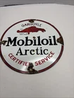 Vintage Gargoyle Mobiloil Arctic Certified Service Round Porcelain 1 Sided Sign