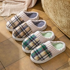 Plaid Plush Slippers Warm Soft Non-slip Bedroom Home Slipper For Women  Men