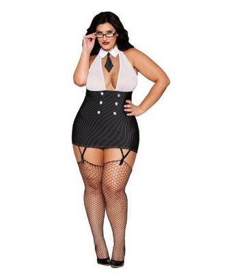 Boss Babe Black and white mesh and pinstriped stretch knit garter slip set, New