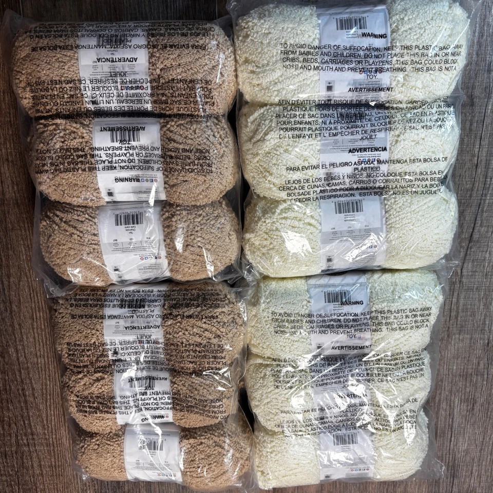 Lote de 5 madejas voluminosas marca Lion Boucle hilados color crema beige rosa verde, hilo suave Foto 3 de 4