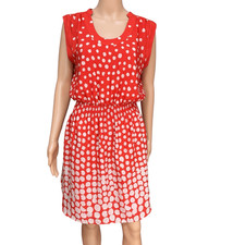 Eliza J Dress Orange White  Polka Lined Dots Sleeveless Elastic Waist size 8