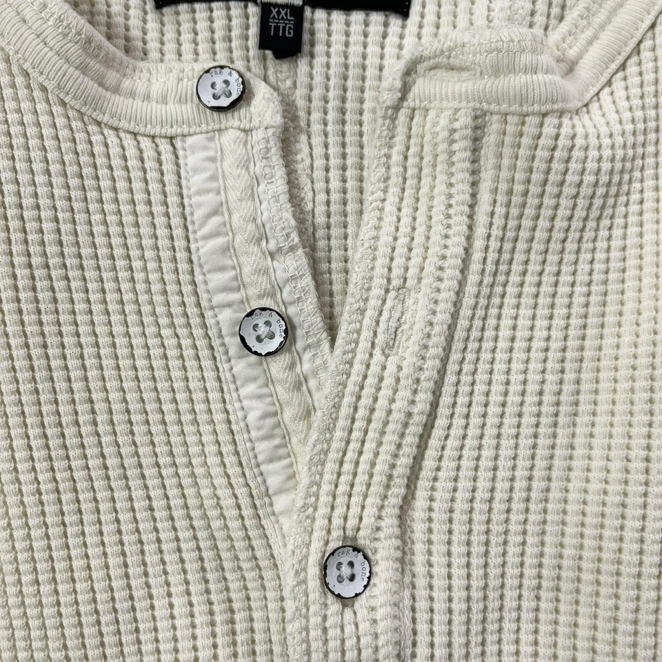 Rag & Bone Thermal Henley Shirt Mens 2XL White Waffle Knit Long Sleeve Casual - Image 4 of 4