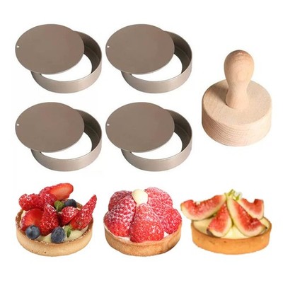 4 PCS Mini Tart Pans Removable Bottom 3 Reusable NonStick Mold Tamper
