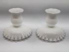 2 Fenton Silver Crest White Milk Glass Candlestick Holders Cottage Core 3.75"