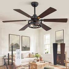 50 Inch Ceiling Fan with Lights, Farmhouse Caged Ceiling Fans with Remote, Bl...
