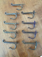 Vintage Metal Coat Hooks 3.5  Long 9 Pieces, Screw In Type Rare with back plate