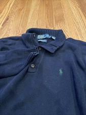 Polo Ralph Lauren Men's Sweater 3 Button Navy Mock Neck Pony Logo Size Large
