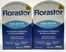 Florastor Dual Action Probiotic Supplement 100 Veg Caps Pack Of 2  EXP 04/26+