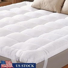 Extra Thick Mattress Topper Soft Cloud Like Cushion Adjustable Straps Washable