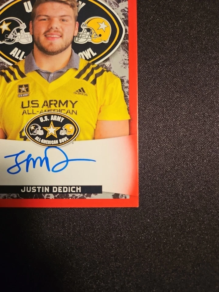 2018 LEAF All American 1/2 RED AUTO USC TROJANS OL JUSTIN DEDICH - Image 4 of 4