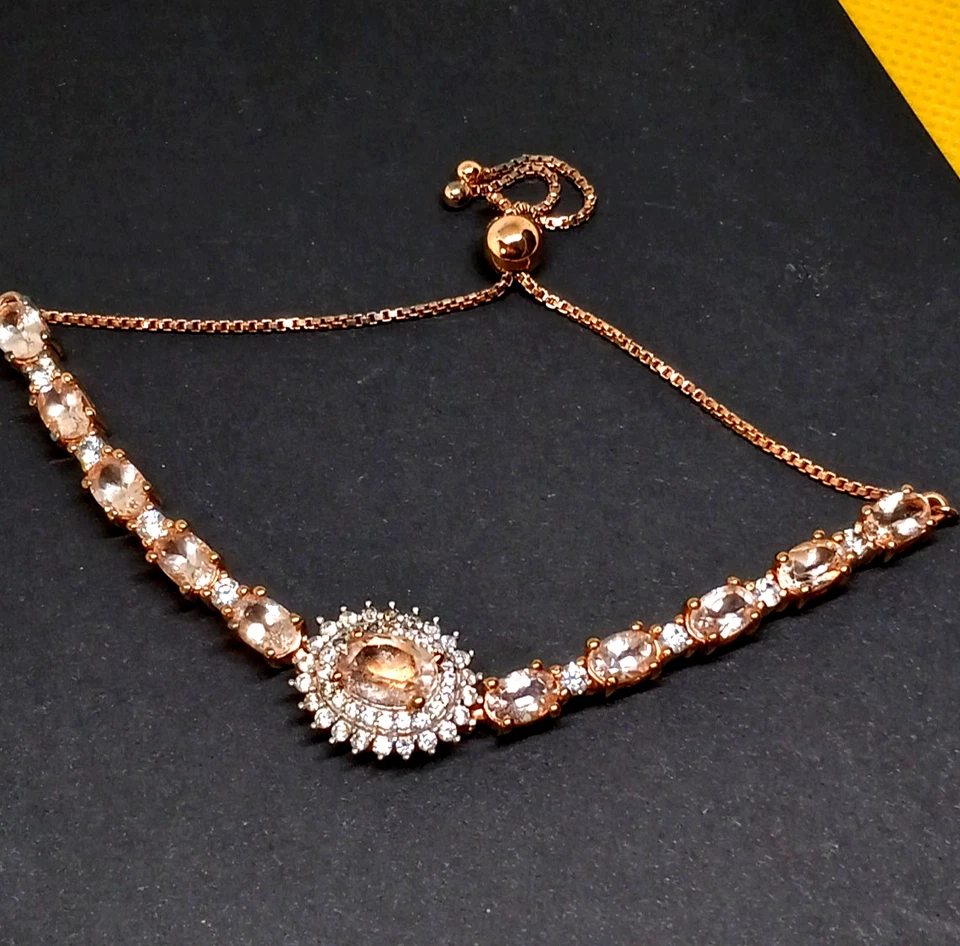 6.4 克拉 Marropino 摩根石锆石 Bolo 手镯 Vermeil,玫瑰金纯银 — 第 3/4 张图片