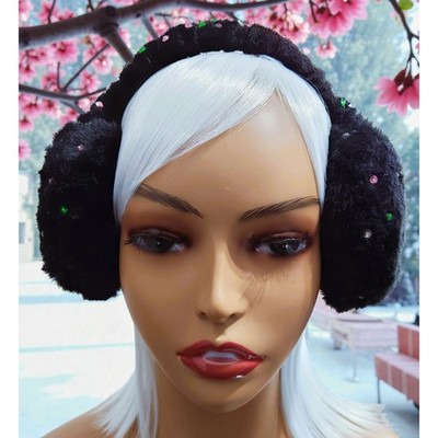 AKA Black Earmuffs design with pink, green Logo, Pearls, rhinestone custom made