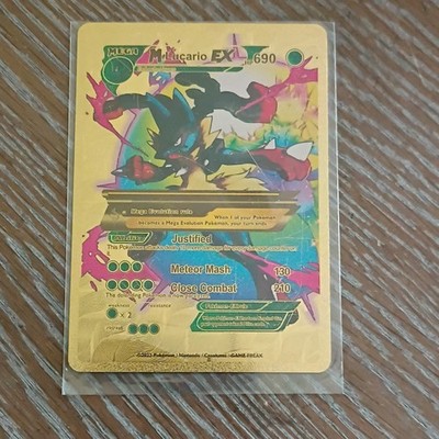 Pokémon M Lucario EX Mega Evolution Gold Metal Card Meteor Mash 690 HP