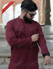 Solid Maroon Color Traditional Shirts Top Shirt Mens Wear Cotton Kurta