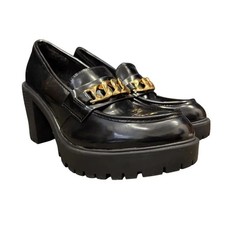 Steve Madden Black Patent Platform Loafer Gold Chain