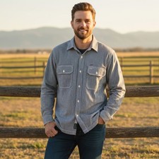 VINTAGE Bugle Boy Striped Men's Medium 77 Button Down Pockets Logo Y2K 90's