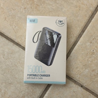 Power Bank, 15000Mah Portable Charger with Built in Cable, 