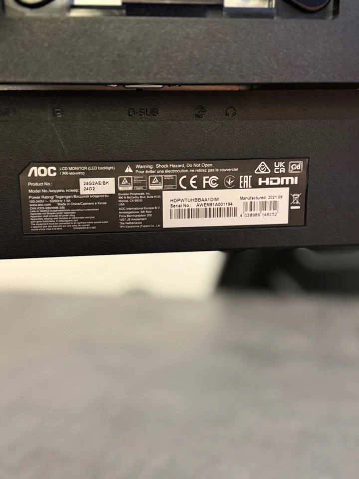 AOC G2 Series 24G2AE/BK 23,8 Zoll FHD IPS LED Gaming-Monitor - in OVP - Bild 2 von 3