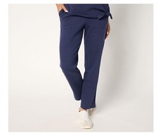 Denim Co Active Textured Cotton Strght Leg Ankle Pant-Navy-Petite Medium-A685404