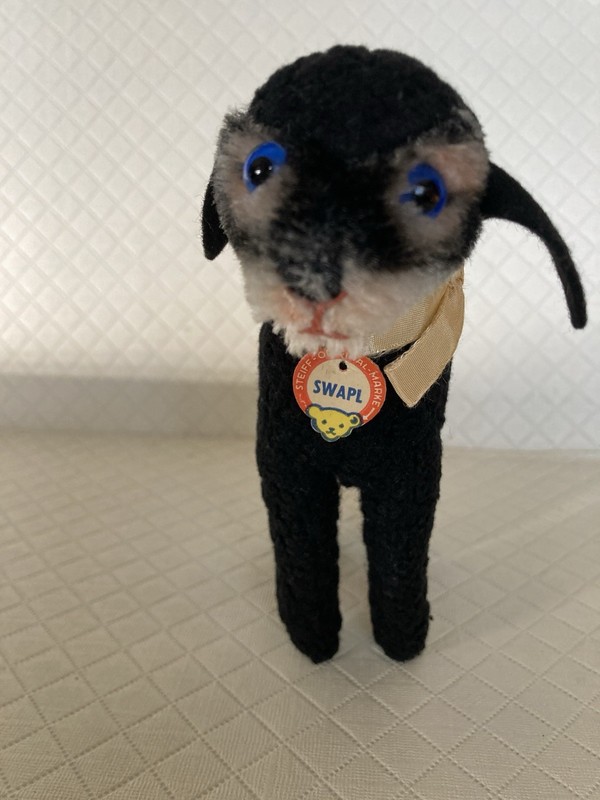 Rare Vintage Steiff Swapl Black Persian Lamb Closed Mouth 1950’s Tag Germany
