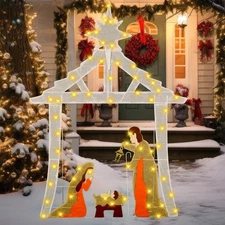4 FT Lighted Nativity Scene Set Large Christmas Outdoor Decoration Xmas Decor...