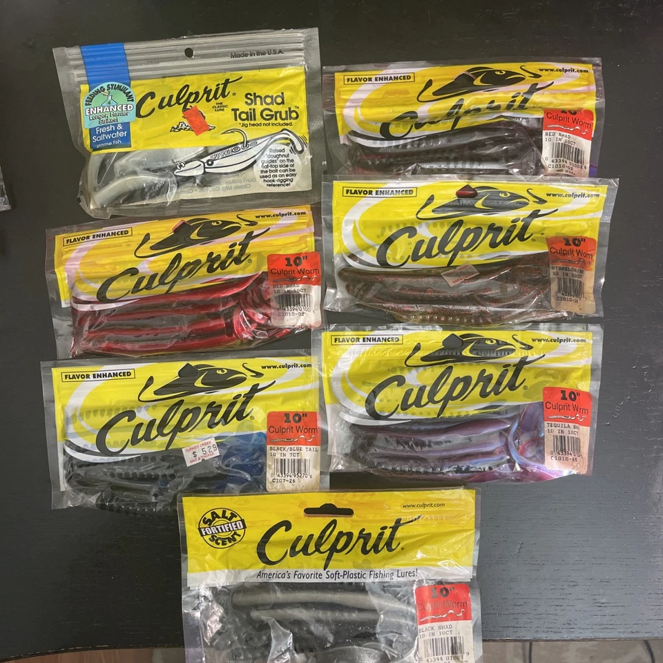 Lote Mixto de 21 Bolsas Culprit Bass Worm Craw Critter Grub Cebos Originales Raro Nuevo en Paquete Foto 3 de 4