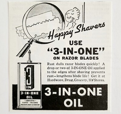 1941 3 In 1 Oil For Shaving Razors Advertisement Metal Lubricant Vintage DWF25