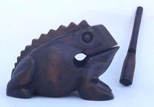 OLD Vtg Japan Wood Drum Frog Percussion Instrument 7.5" Muyu Okimono Guiro Large