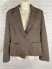 Nautica Wool Blend Herringbone Brown Single Button Blazer Jacket Womens 10