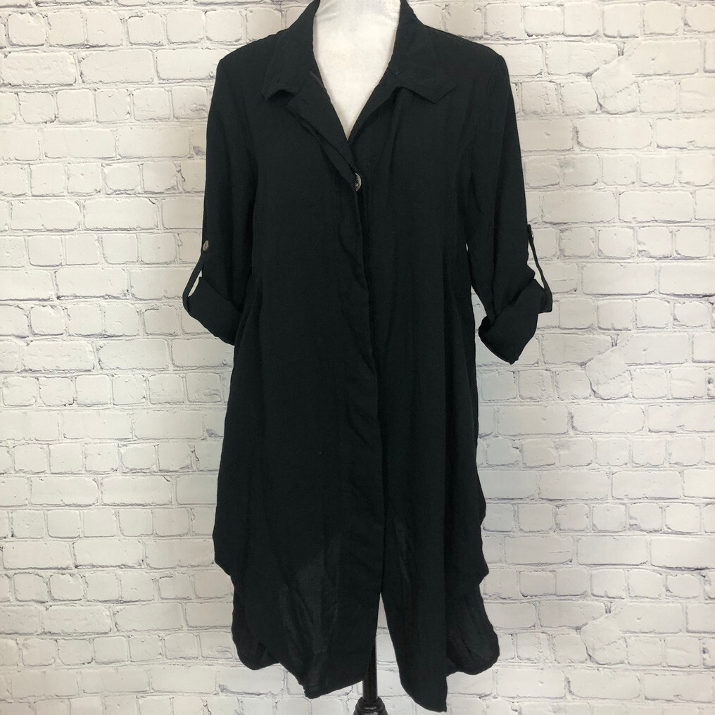 Fridaze Hidden Button Long Linen Jacket Size S Bl… - image 1